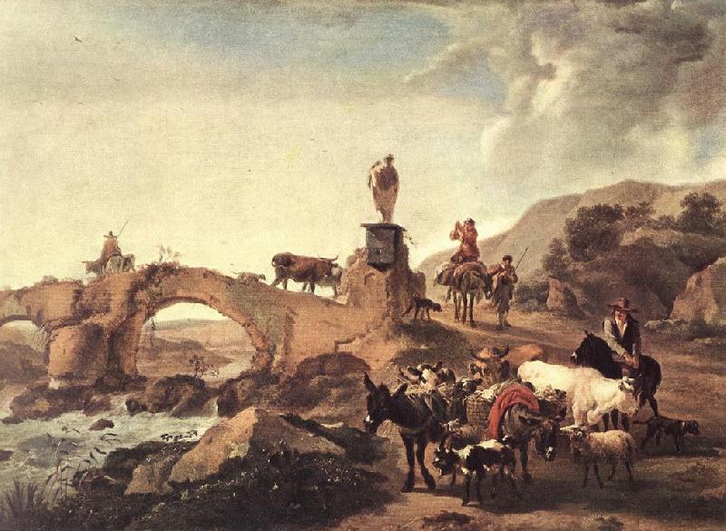 BERCHEM, Nicolaes Italian Landscape with Bridge  ddd